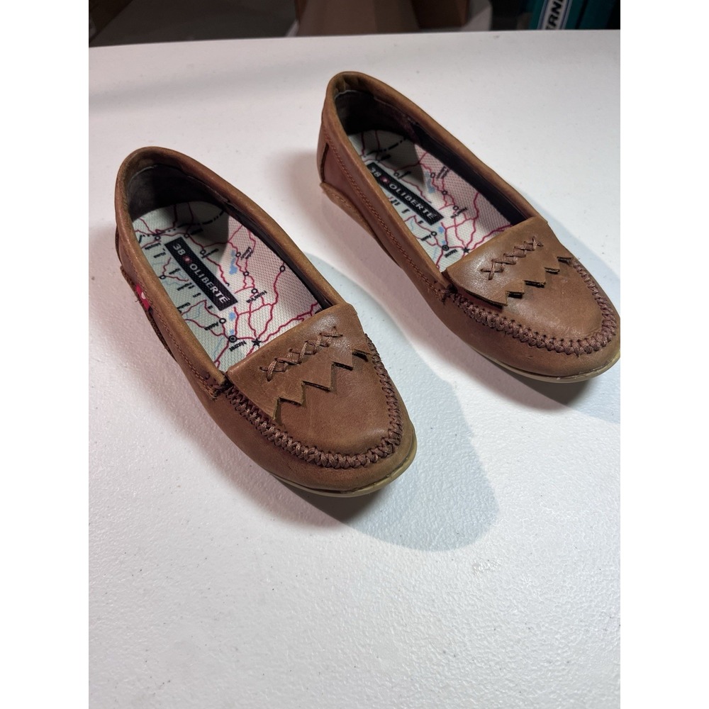 Oliberte Women's Flats Sz 39 Brown Leather Slip On‎ Loafers Comfort Shoes Flats